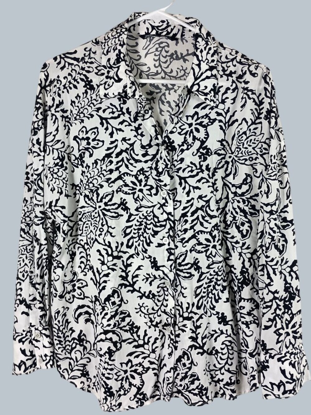 Zara Floral High Low Shirt Womens Medium Black White Travel Work Monochrome